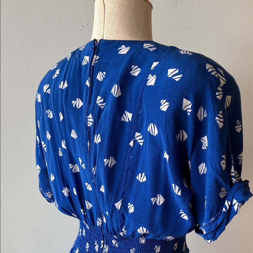 Vintage Blue Patterned Button-Up Dress - Picture 9 of 14